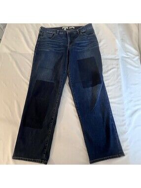 LOGO Lori Goldstein Womens 14 Indigo Patchwork Cotton-blend Boyfriend Jeans Boho